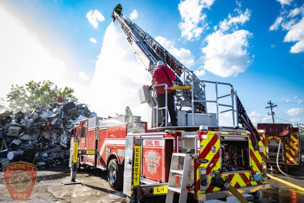 Everett firetruck dispersing water from above